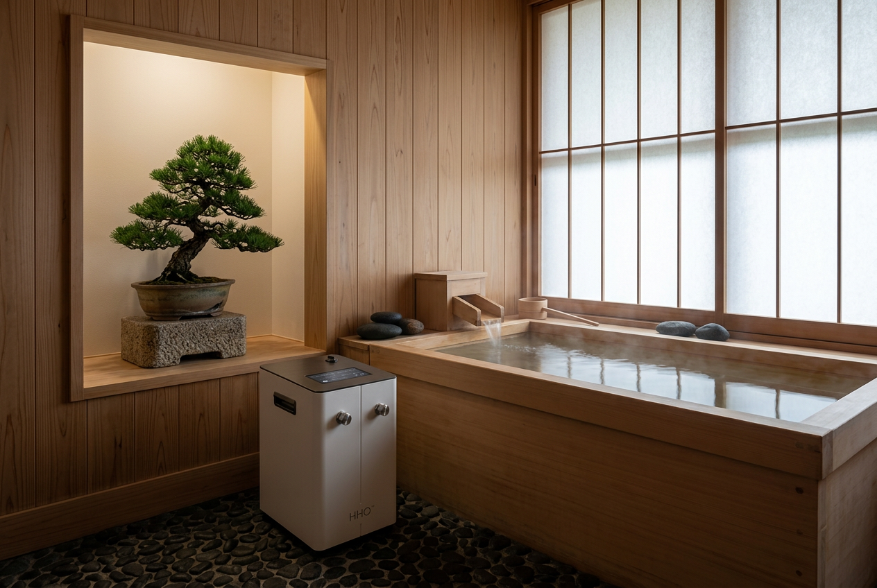 Cedar onsen tub with Bath One™ at its side